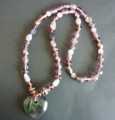 NECKLACE LARGE GLASS HEART & VARIOUS GLASS PURPLE BEAD