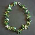 NECKLACE SHELL CRYSTAL GLASS GREEN TONES 44cm