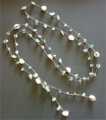 NECKLACE LARIAT JADE CHIPS & FRESHWATER PEARL ON TWIST CORD