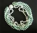 NECKLACE CHOKER 6 STRAND PLASTIC WHITE & PALE GREEN BEAD