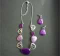 NECKLACE & EARRINGS SET METALLIC PURPLE on CHROME
