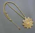 PENDANT ENAMELED GOLD COLOURED LARGE FLOWER STONE SET ON CHAIN 60cm LENGTH
