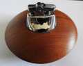VINTAGE RONSON TABLE LIGHTER WITH CIRCULAR DARK WOOD MOUNT 11cm