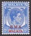 Malaya SG12 KGVI BMA 15c Bright Ultramarine Red O/P LMM